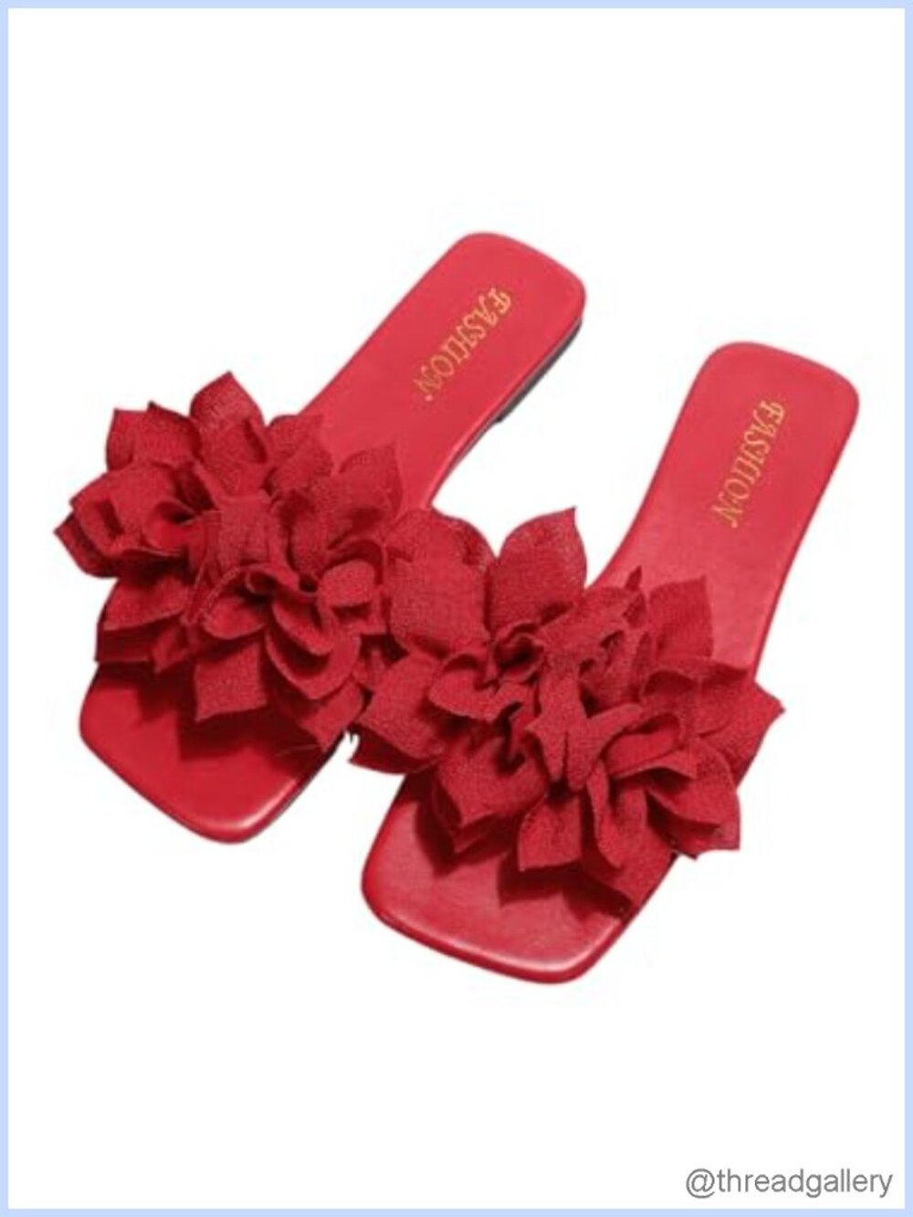 GORGLITTER Women's Floral Flat Sandals Square Toe Comfortable Slide